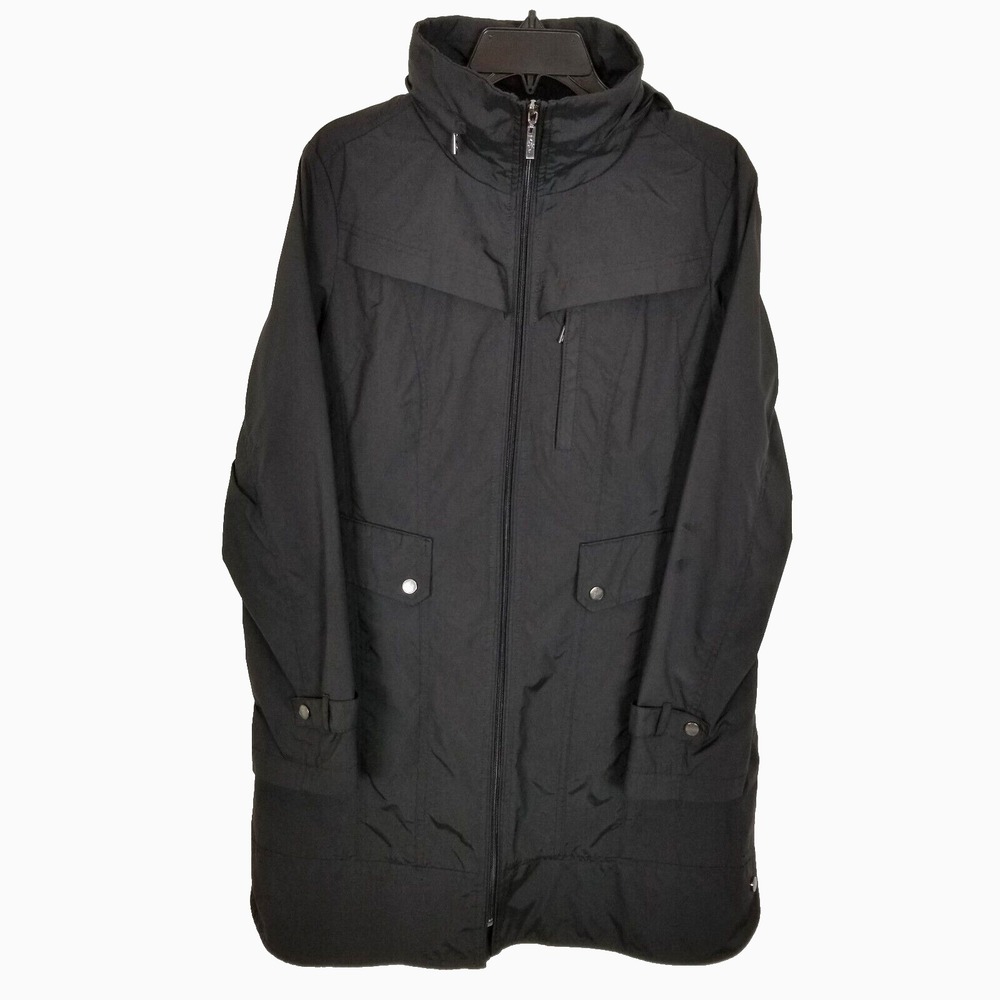 Cole Haan Women Lightweight Black Rain Jacket Women's Size M Black Hooded Zip Up